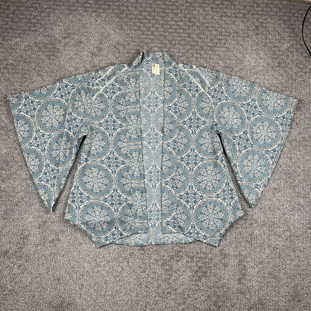 Japna Kimono Cardigan Womens Medium Blue Boho Paisley Open Front Lightweight